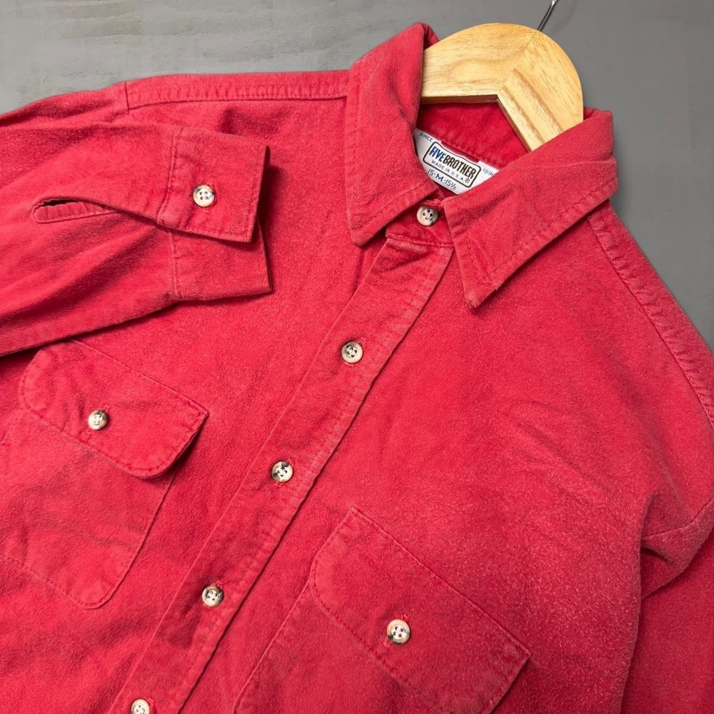 Vintage Five Brothers Red Long Sleeve Button Down Shirt Size Medium Cotton‎